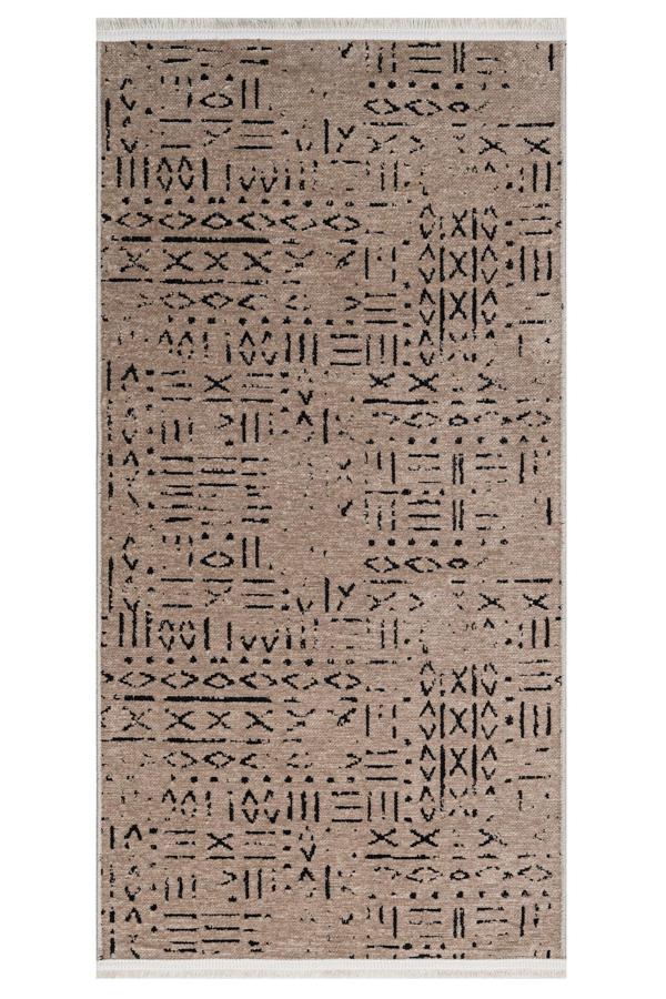 Catalina Kahverengi Geometrik Etnik Modern Desenli Pamuk Hav Vermeyen Leke Tutmayan Kolay Temizlenen Yumuşak Makine Salon Yolluk Mutfak Halı - Image 1
