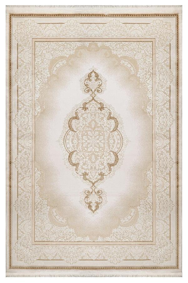 Yuliya Klasik Bej Viskon Dikdörtgen Modern Desenli Akrilik Hav Vermeyen Leke Tutmayan Kolay Temizlenen Yumuşak Makine Salon Yolluk Mutfak Halı - Image 1