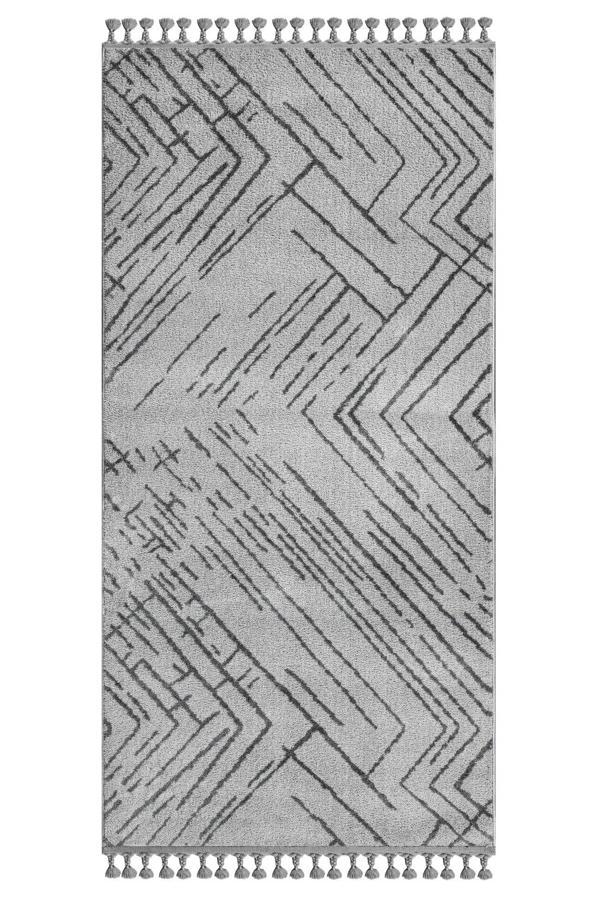 Florence Çizgili Gri Polyester Dikdörtgen Modern Desenli Akrilik Hav Vermeyen Leke Tutmayan Kolay Temizlenen Yumuşak Makine Salon Yolluk Mutfak Halı - Image 1