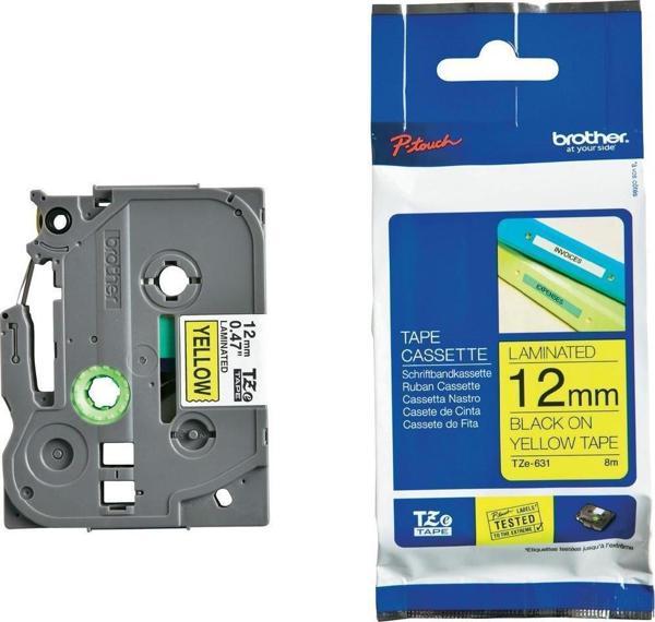 Brother TZE-631 12 mm Sarı Üzeri Siyah Laminasyonlu Etiket - Image 1