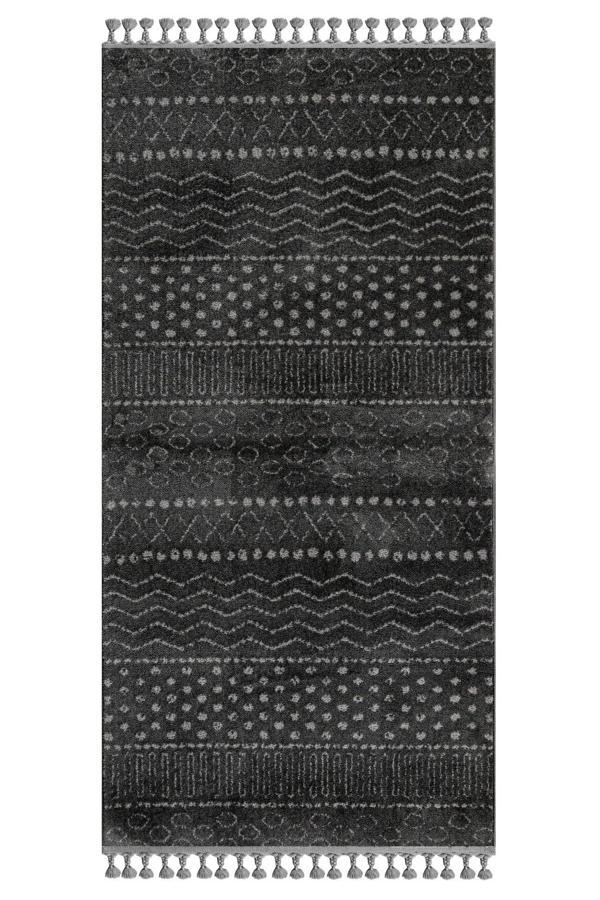 Juno Çizgili Siyah Polyester Kare Modern Desenli Akrilik Hav Vermeyen Leke Tutmayan Kolay Temizlenen Yumuşak Makine Salon Yolluk Mutfak Halı - Image 1