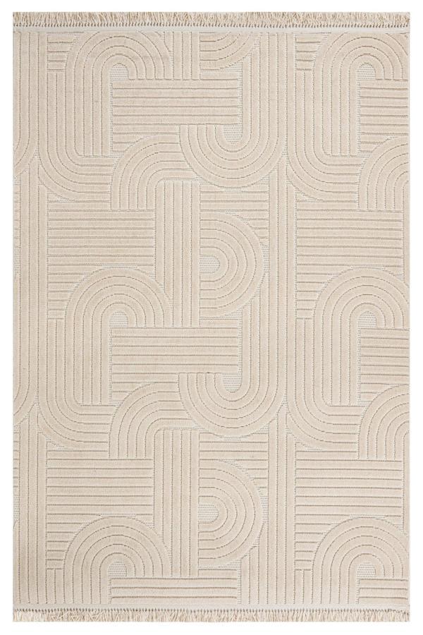 Milkweed Geometrik Bej Pamuk Dikdörtgen Modern Desenli Akrilik Hav Vermeyen Leke Tutmayan Kolay Temizlenen Yumuşak Makine Salon Yolluk Mutfak Halı - Image 1