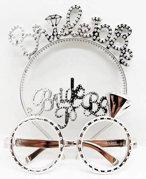 NessiWorld BrideToBeYazılıTaçveBrideToBeYazılıGözlükSetiGümüşRenk - Image 1