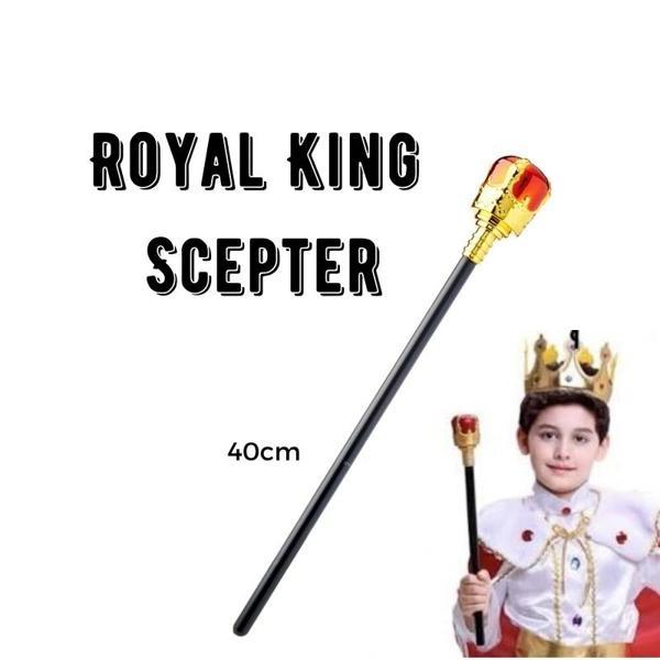 Nessiworld Çocuk Boy Altın Renk Kral Tacı ve Kırmızı Topuzlu Kral Asası - Image 1