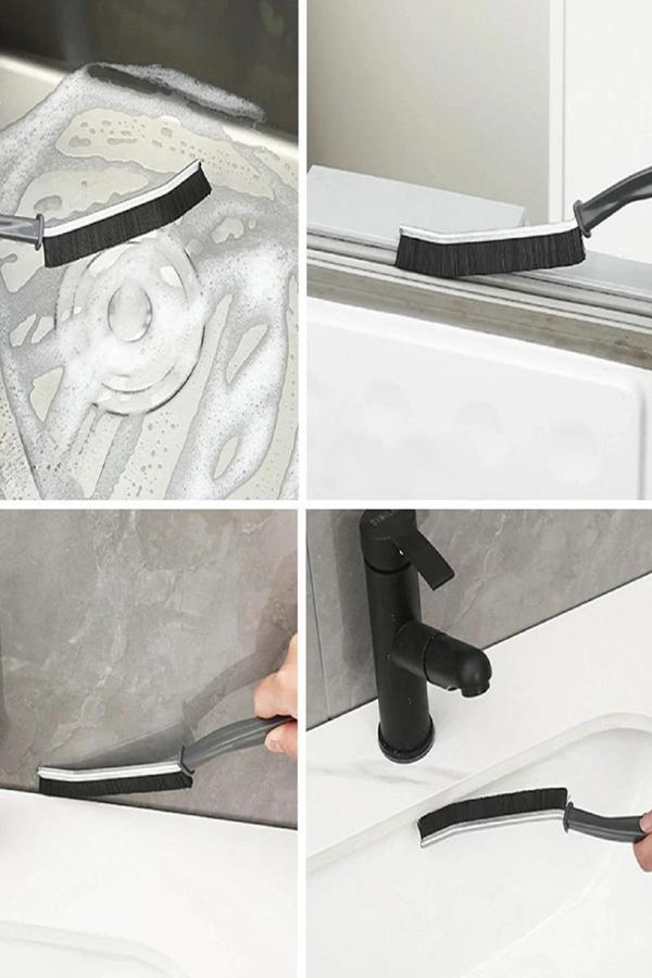 İnce Kıl Temizlik Fırçası Banyo Mutfak Pencere Oluk Klozet Kenarı Kavisli Detay Temizleme Fırçası - Image 1