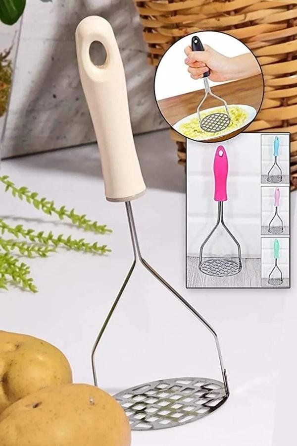 Plastik Saplı Delikli Metal Paslanmaz Patates Muz Yumurta Ezici Püre Yapıcı - Image 1