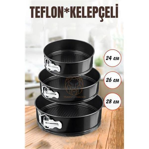 3 Boy Kelepçeli Kek Kalıbı 24-26-28 Cm Teflon - Image 1
