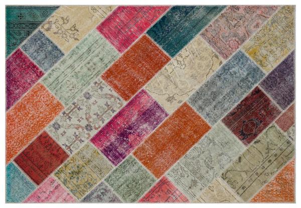 Turuncu Patchwork Etnik Modern Desenli Yün Hav Toz Vermez Leke Tutmayan Salon Yolluk Mutfak El Dokuma Halı - Image 1