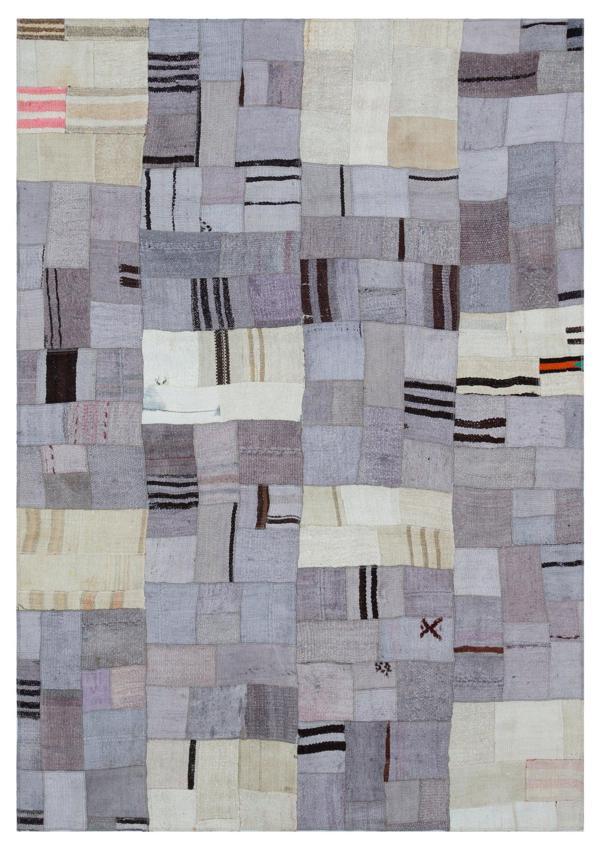Teselya Mor Patchwork Etnik Modern Desenli Yün Hav Toz Vermez Leke Tutmayan Salon Yolluk Mutfak El Dokuma Halı - Image 1