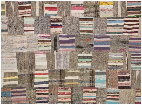 Bej Patchwork Etnik Modern Desenli Yün Hav Toz Vermez Leke Tutmayan Salon Yolluk Mutfak El Dokuma Halı - Image 1