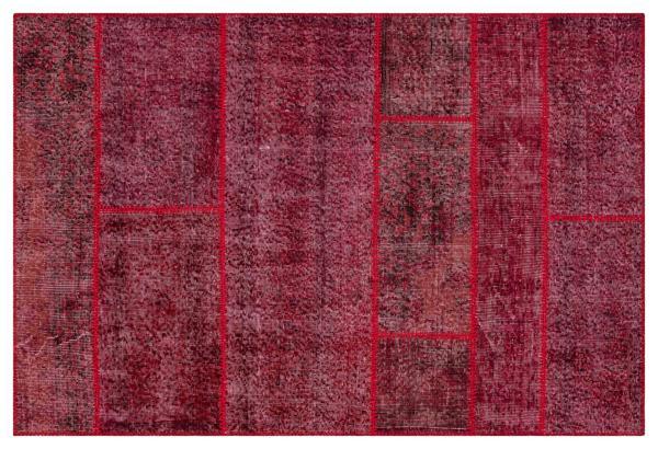 Kırmızı Patchwork Etnik Modern Desenli Yün Hav Toz Vermez Leke Tutmayan Salon Yolluk Mutfak El Dokuma Halı - Image 1