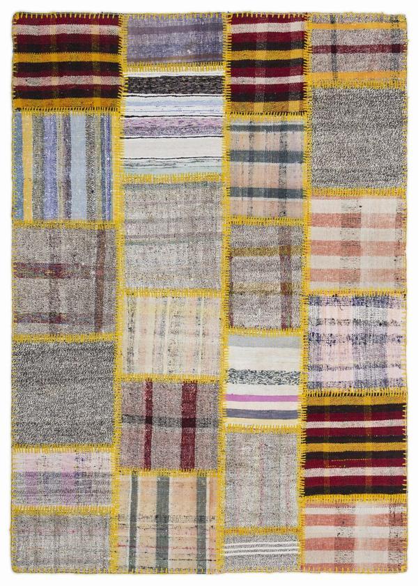 Teselya Bordo Patchwork Etnik Modern Desenli Yün Hav Toz Vermez Leke Tutmayan Salon Yolluk Mutfak El Dokuma Halı - Image 1