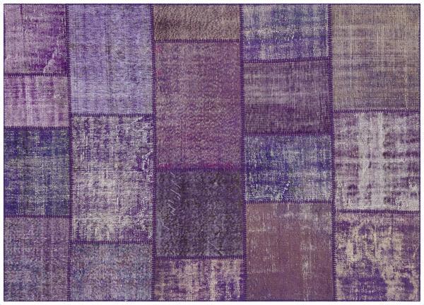 Mor Patchwork Etnik Modern Desenli Yün Hav Toz Vermez Leke Tutmayan Salon Yolluk Mutfak El Dokuma Halı - Image 1