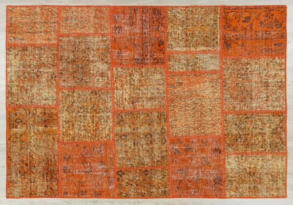 Turuncu Patchwork Etnik Modern Desenli Yün Hav Toz Vermez Leke Tutmayan Salon Yolluk Mutfak El Dokuma Halı - Image 1