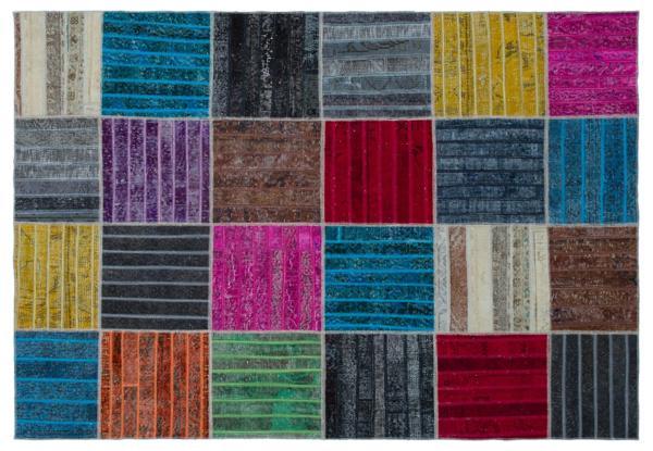 Kırmızı Patchwork Etnik Modern Desenli Yün Hav Toz Vermez Leke Tutmayan Salon Yolluk Mutfak El Dokuma Halı - Image 1