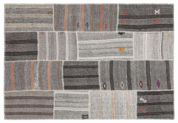 Gri Patchwork Etnik Modern Desenli Yün Hav Toz Vermez Leke Tutmayan Salon Yolluk Mutfak El Dokuma Halı - Image 1