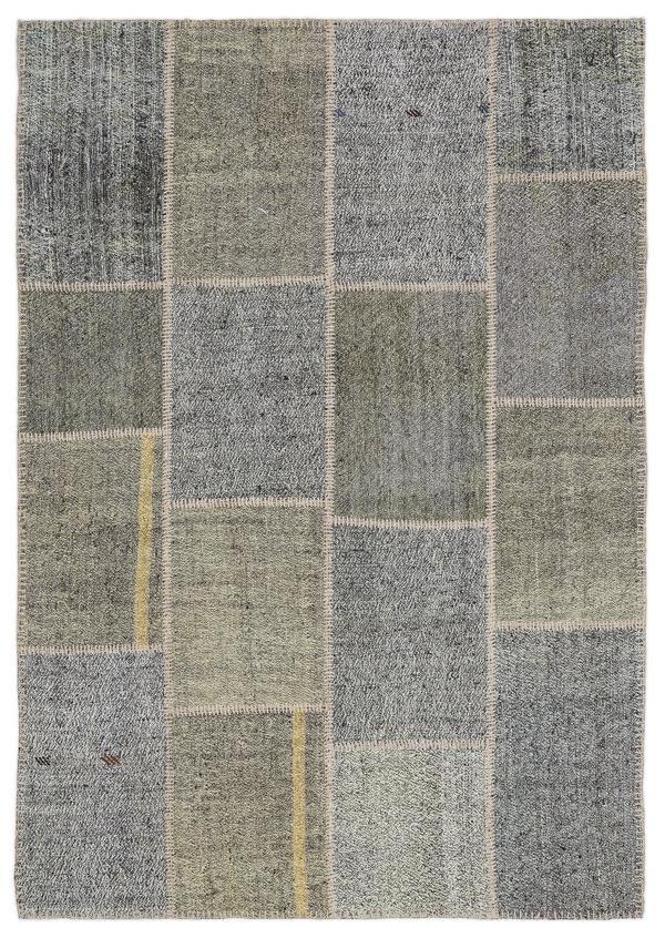 Teselya Gri Patchwork Etnik Modern Desenli Yün Hav Toz Vermez Leke Tutmayan Salon Yolluk Mutfak El Dokuma Halı - Image 1