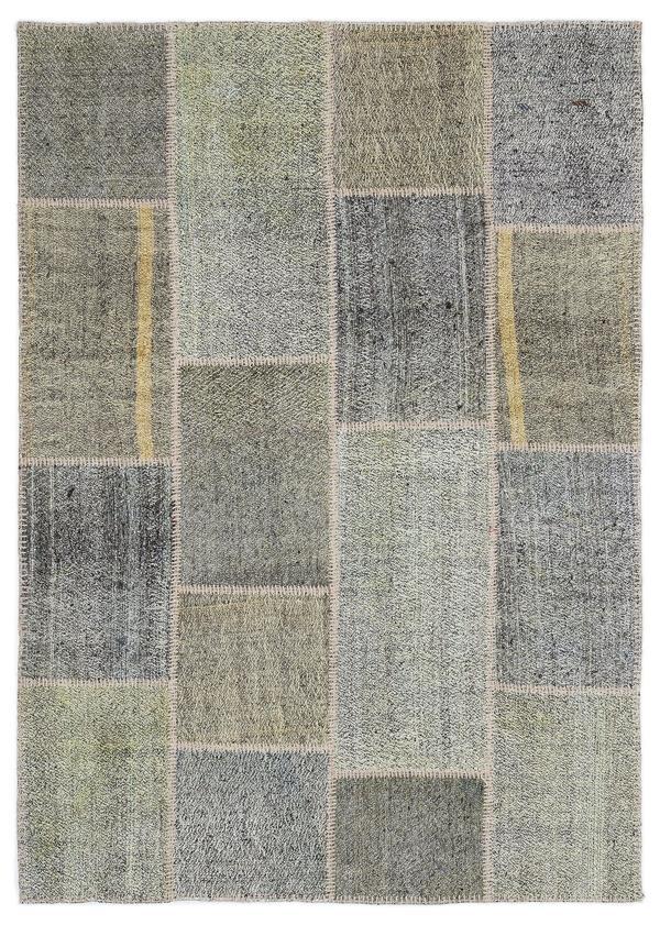 Teselya Gri Patchwork Etnik Modern Desenli Yün Hav Toz Vermez Leke Tutmayan Salon Yolluk Mutfak El Dokuma Halı - Image 1