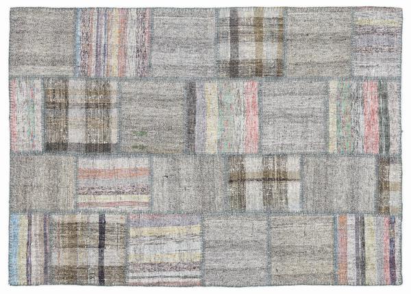 Gri Patchwork Etnik Modern Desenli Yün Hav Toz Vermez Leke Tutmayan Salon Yolluk Mutfak El Dokuma Halı - Image 1