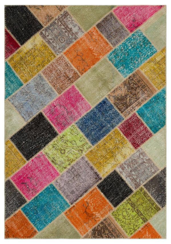 Iskece Bej Patchwork Etnik Modern Desenli Yün Hav Toz Vermez Leke Tutmayan Salon Yolluk Mutfak El Dokuma Halı - Image 1