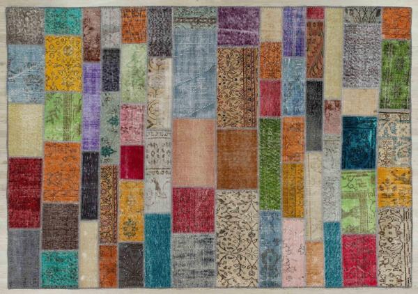 Bej Patchwork Etnik Modern Desenli Yün Hav Toz Vermez Leke Tutmayan Salon Yolluk Mutfak El Dokuma Halı - Image 1
