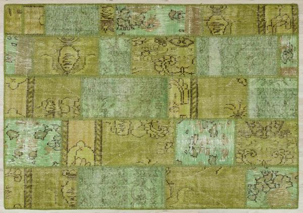 Yeşil Patchwork Etnik Modern Desenli Yün Hav Toz Vermez Leke Tutmayan Salon Yolluk Mutfak El Dokuma Halı - Image 1