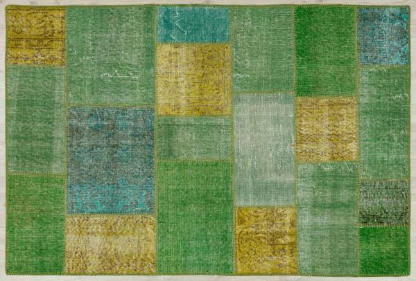 Yeşil Patchwork Etnik Modern Desenli Yün Hav Toz Vermez Leke Tutmayan Salon Yolluk Mutfak El Dokuma Halı - Image 1