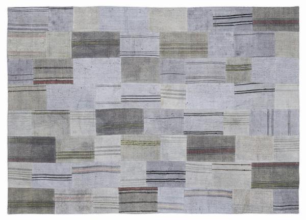 Gri Patchwork Etnik Modern Desenli Yün Hav Toz Vermez Leke Tutmayan Salon Yolluk Mutfak El Dokuma Halı - Image 1