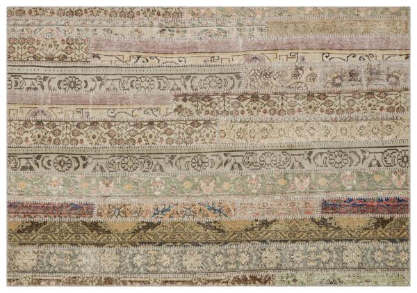 Krem Patchwork Etnik Modern Desenli Yün Hav Toz Vermez Leke Tutmayan Salon Yolluk Mutfak El Dokuma Halı - Image 1