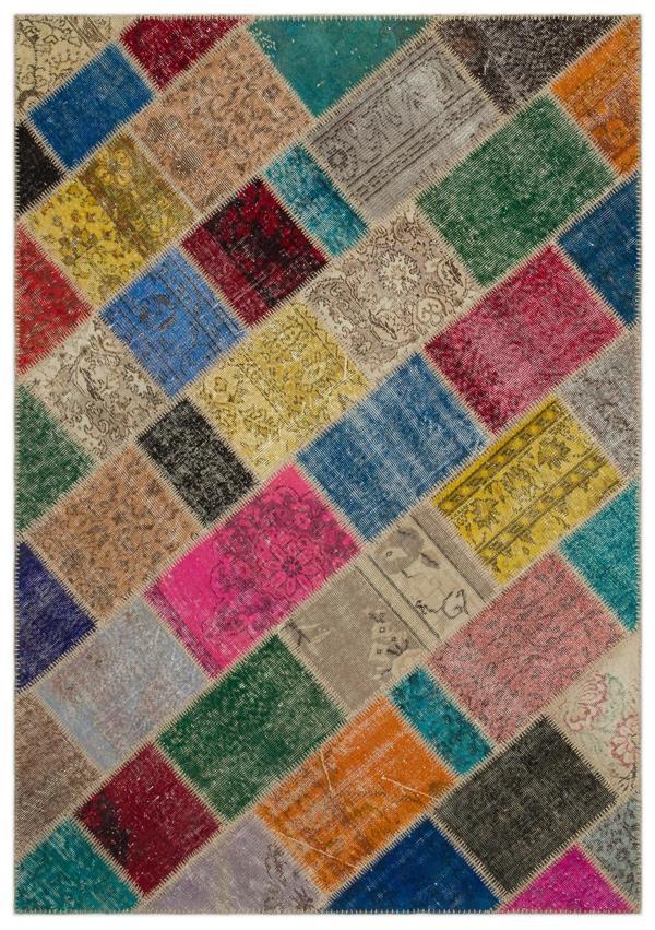 Iskece Bej Patchwork Etnik Modern Desenli Yün Hav Toz Vermez Leke Tutmayan Salon Yolluk Mutfak El Dokuma Halı - Image 1