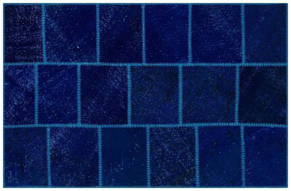 Lacivert Patchwork Etnik Modern Desenli Yün Hav Toz Vermez Leke Tutmayan Salon Yolluk Mutfak El Dokuma Halı - Image 1