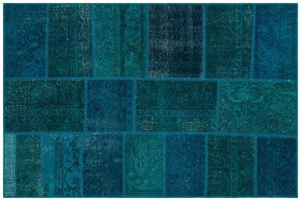 Mavi Patchwork Etnik Modern Desenli Yün Hav Toz Vermez Leke Tutmayan Salon Yolluk Mutfak El Dokuma Halı - Image 1
