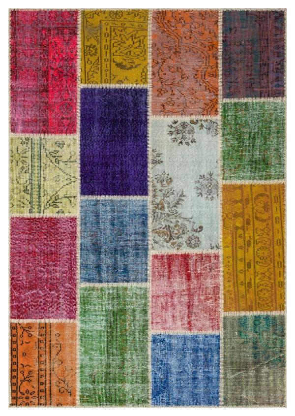 Iskece Kırmızı Patchwork Yün Modern Desenli Yün Hav Toz Vermez Leke Tutmayan Salon Yolluk Mutfak El Dokuma Halı - Image 1