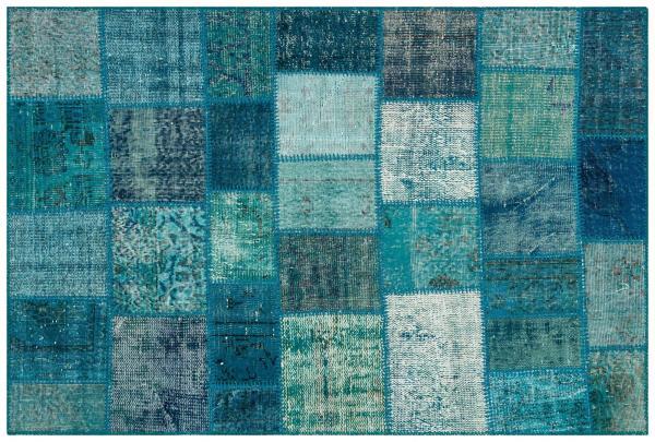 Mavi Patchwork Etnik Modern Desenli Yün Hav Toz Vermez Leke Tutmayan Salon Yolluk Mutfak El Dokuma Halı - Image 1