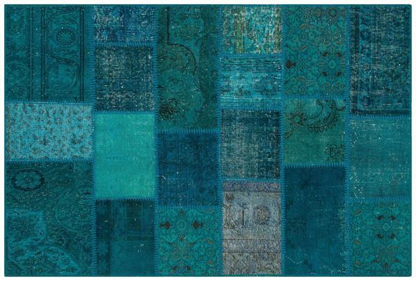 Mavi Patchwork Etnik Modern Desenli Yün Hav Toz Vermez Leke Tutmayan Salon Yolluk Mutfak El Dokuma Halı - Image 1