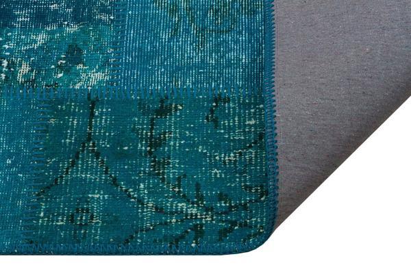 Mavi Patchwork Etnik Modern Desenli Yün Hav Toz Vermez Leke Tutmayan Salon Yolluk Mutfak El Dokuma Halı - Image 1