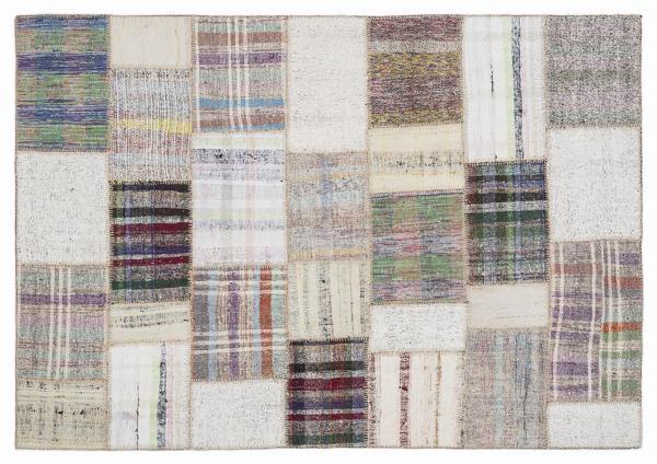 Bej Patchwork Etnik Modern Desenli Yün Hav Toz Vermez Leke Tutmayan Salon Yolluk Mutfak El Dokuma Halı - Image 1
