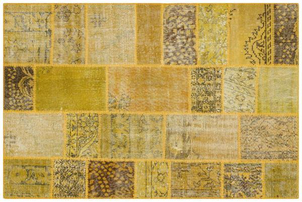 Sarı Patchwork Etnik Modern Desenli Yün Hav Toz Vermez Leke Tutmayan Salon Yolluk Mutfak El Dokuma Halı - Image 1