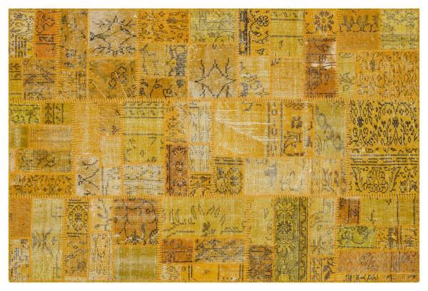 Sarı Patchwork Etnik Modern Desenli Yün Hav Toz Vermez Leke Tutmayan Salon Yolluk Mutfak El Dokuma Halı - Image 1