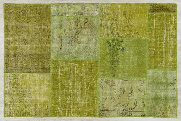Yeşil Patchwork Etnik Modern Desenli Yün Hav Toz Vermez Leke Tutmayan Salon Yolluk Mutfak El Dokuma Halı - Image 1