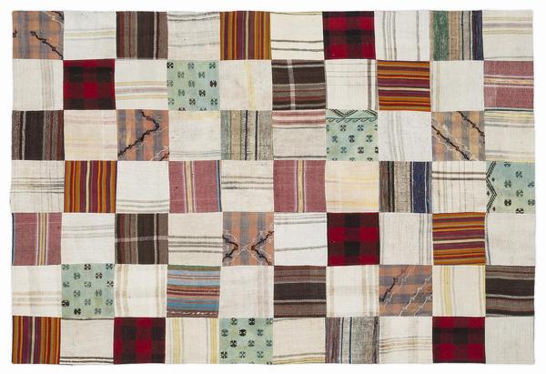 Bej Patchwork Etnik Modern Desenli Yün Hav Toz Vermez Leke Tutmayan Salon Yolluk Mutfak El Dokuma Halı - Image 1