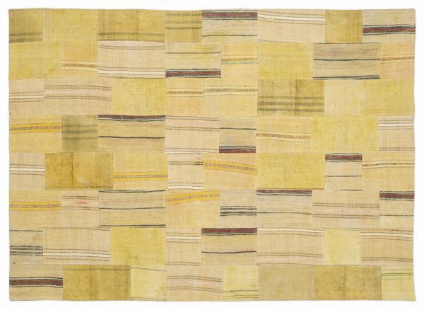 Sarı Patchwork Etnik Modern Desenli Yün Hav Toz Vermez Leke Tutmayan Salon Yolluk Mutfak El Dokuma Halı - Image 1