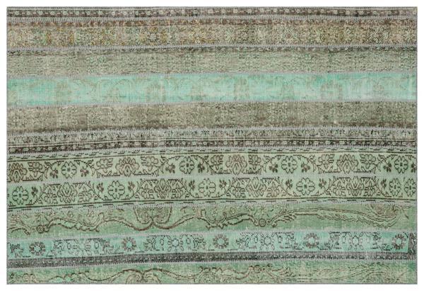 Yeşil Patchwork Etnik Modern Desenli Yün Hav Toz Vermez Leke Tutmayan Salon Yolluk Mutfak El Dokuma Halı - Image 1