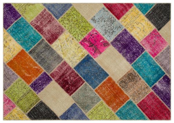 Sarı Patchwork Etnik Modern Desenli Yün Hav Toz Vermez Leke Tutmayan Salon Yolluk Mutfak El Dokuma Halı - Image 1
