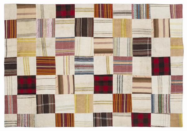 Bej Patchwork Etnik Modern Desenli Yün Hav Toz Vermez Leke Tutmayan Salon Yolluk Mutfak El Dokuma Halı - Image 1