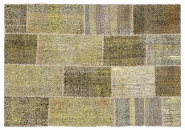Sarı Patchwork Etnik Modern Desenli Yün Hav Toz Vermez Leke Tutmayan Salon Yolluk Mutfak El Dokuma Halı - Image 1