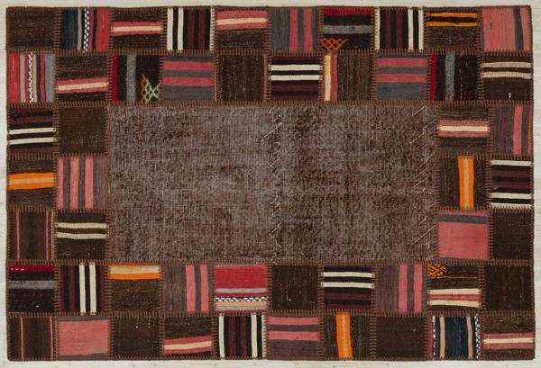 Kahverengi Patchwork Etnik Modern Desenli Yün Hav Toz Vermez Leke Tutmayan Salon Yolluk Mutfak El Dokuma Halı - Image 1