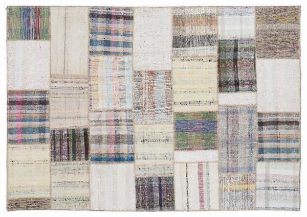 Bej Patchwork Etnik Modern Desenli Yün Hav Toz Vermez Leke Tutmayan Salon Yolluk Mutfak El Dokuma Halı - Image 1