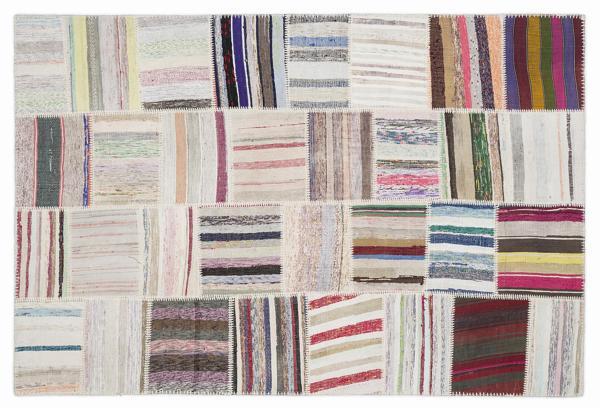 Bej Patchwork Etnik Modern Desenli Yün Hav Toz Vermez Leke Tutmayan Salon Yolluk Mutfak El Dokuma Halı - Image 1