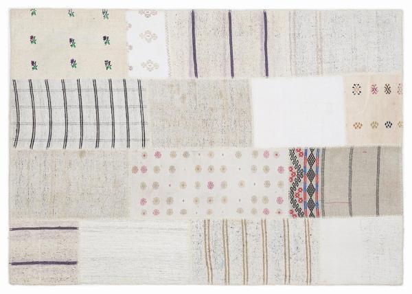 Bej Patchwork Etnik Modern Desenli Yün Hav Toz Vermez Leke Tutmayan Salon Yolluk Mutfak El Dokuma Halı - Image 1